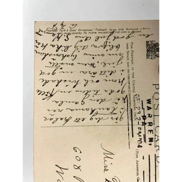 Victorian Couple Antique Postcard Raphael Tuck & Sons "Christmas" 1910 1c RPPC - Picture 4 of 4